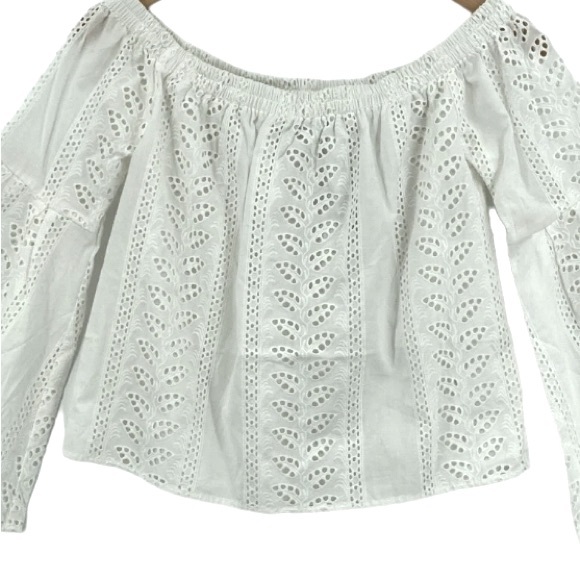 Express Women's Off-Shoulder White Eyelet Lace Top - Picture 5 of 7